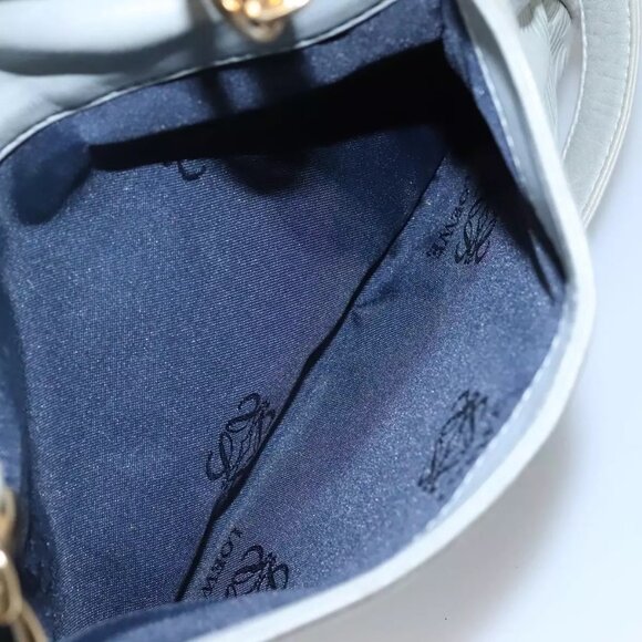 LOEWE Anagram Chain Shoulder Bag Leather Gray Gold Auth mr1092 - Picture 11 of 16